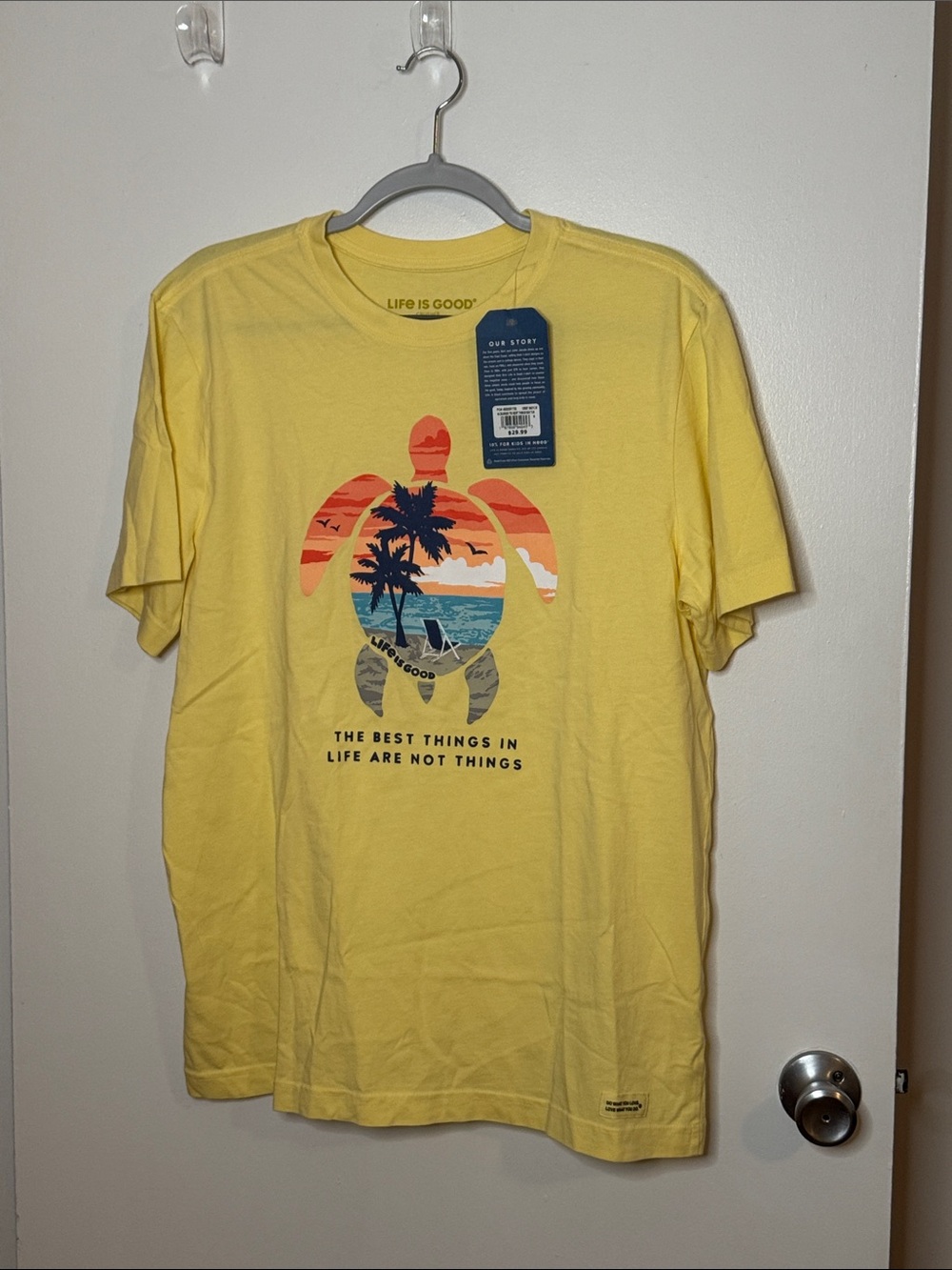 Life Is Good Yellow Short-Sleeve Tee with Turtle Sunset Graphic